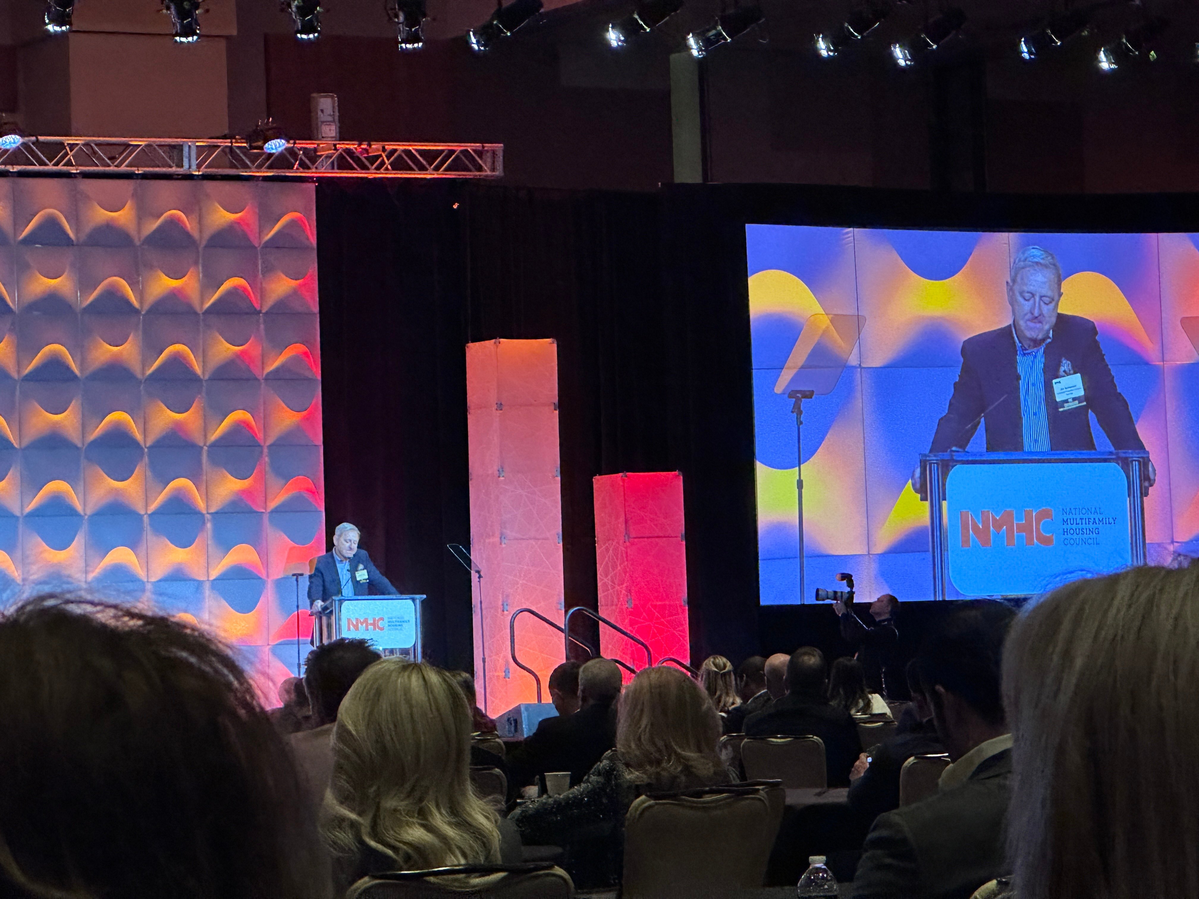 NMHC 2026 Apartment Strategies Conference and Annual Meeting attendees in Las Vegas discussing multifamily market trends and risk management.